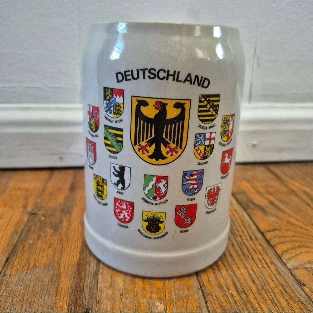 Vintage Deutschland Ceramic Beer Stein with Crest Design